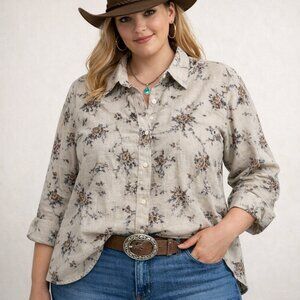 Blair Vintage Floral Button Front Shirt – Size 3XL – 100% Cotton